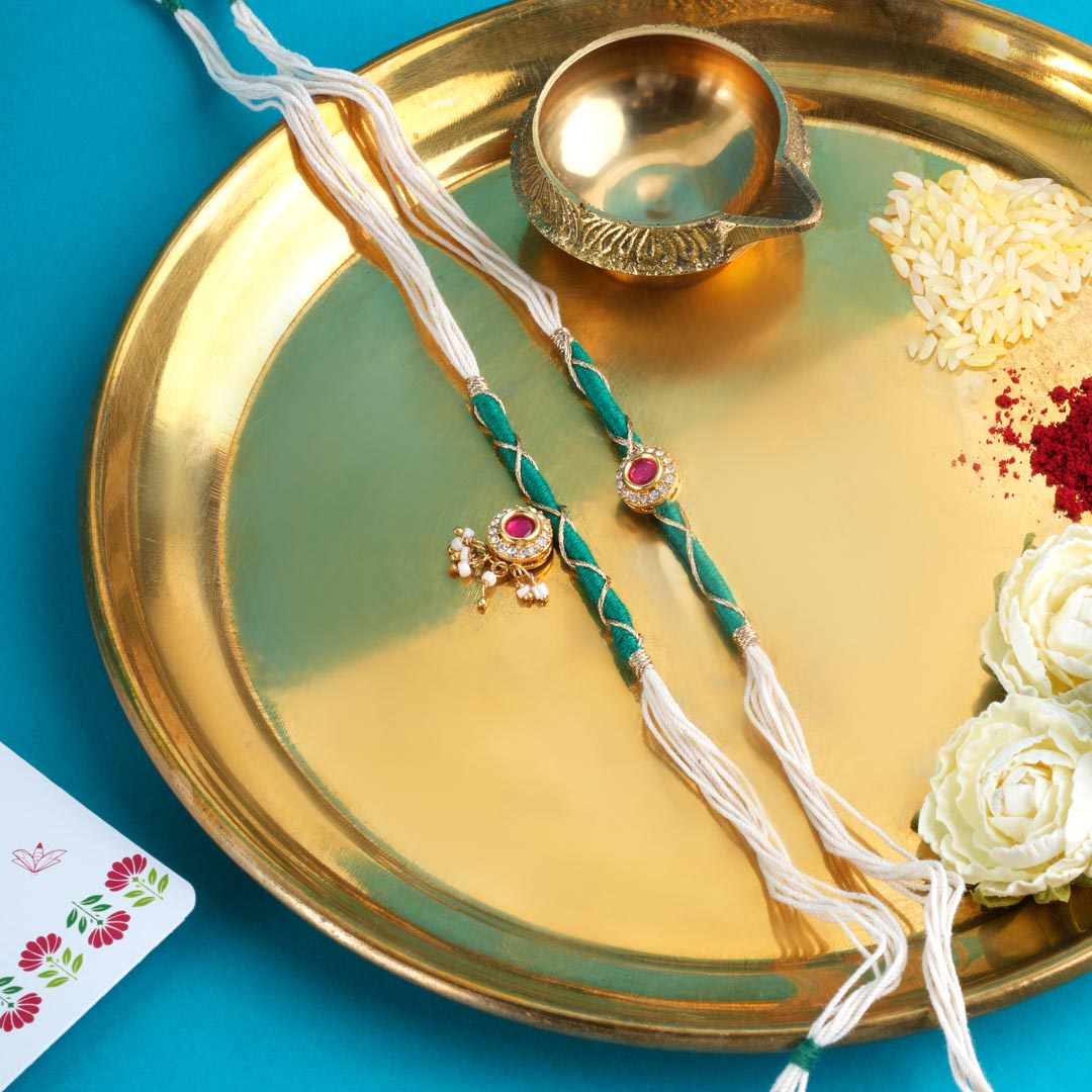 The Emerald Blossom Rakhi Set