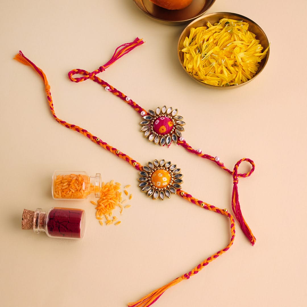 Bhai Bhabhi Bandhani Rakhi Set
