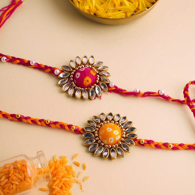 Bhai Bhabhi Bandhani Rakhi Set