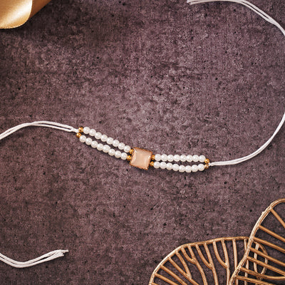 Rakhi - Faux Pearls With Square Stone