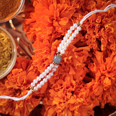Rakhi - Faux Pearl with Green Stone