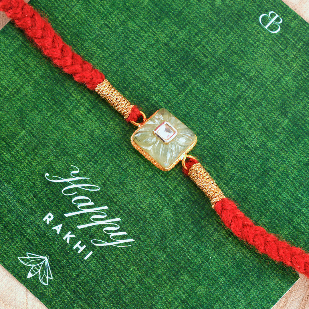 Green Stone Silver Rakhi
