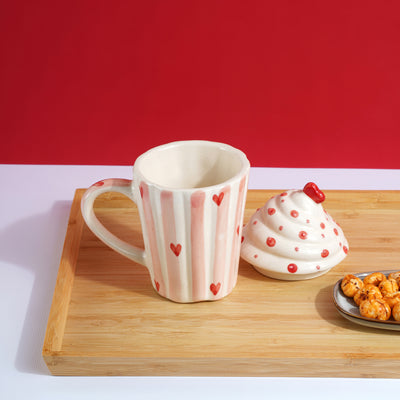 Heart Print Ceramic Mug With Lid