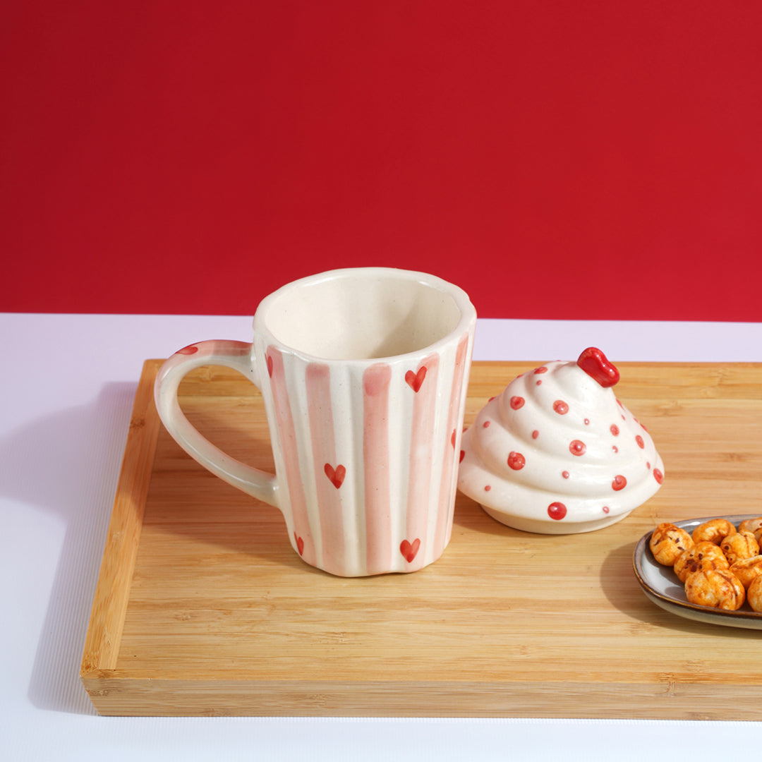 Heart Print Ceramic Mug With Lid