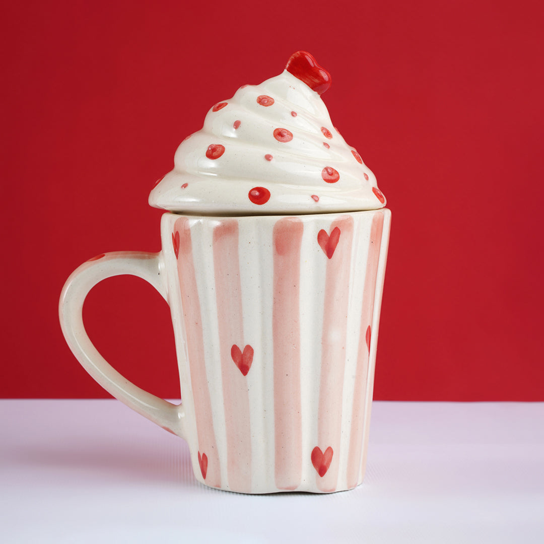 Heart Print Ceramic Mug With Lid