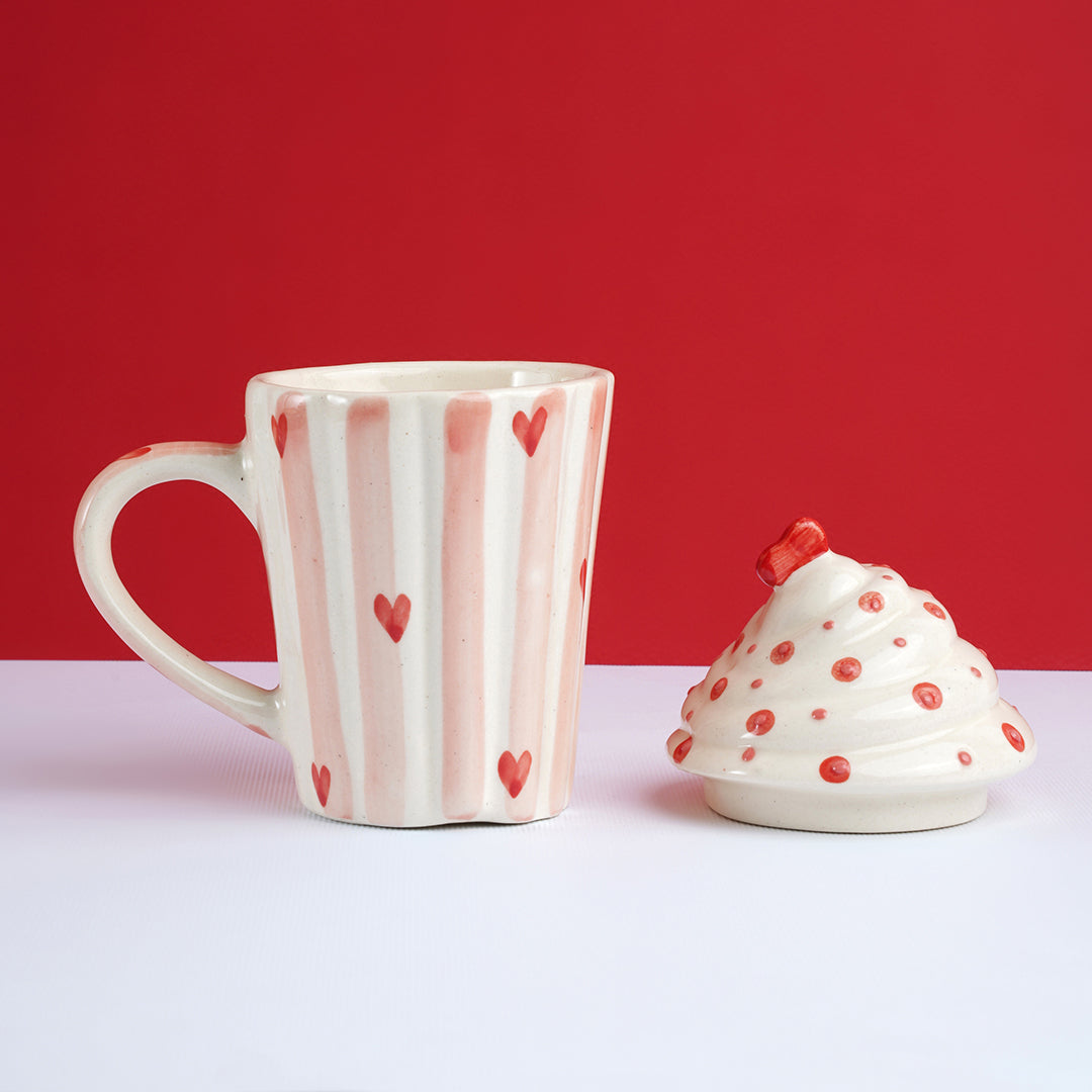 Heart Print Ceramic Mug With Lid