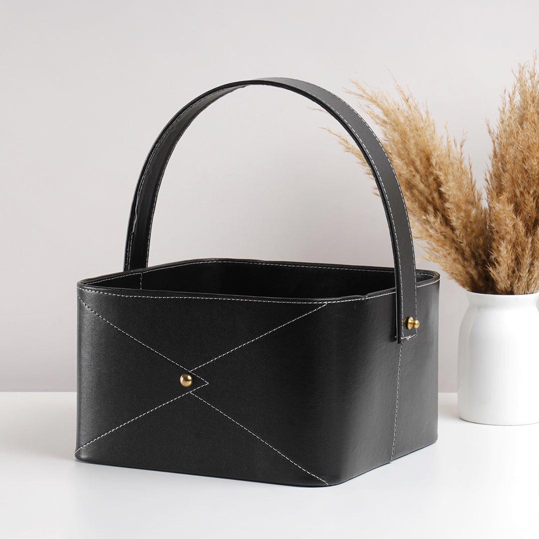 Leather basket with handle