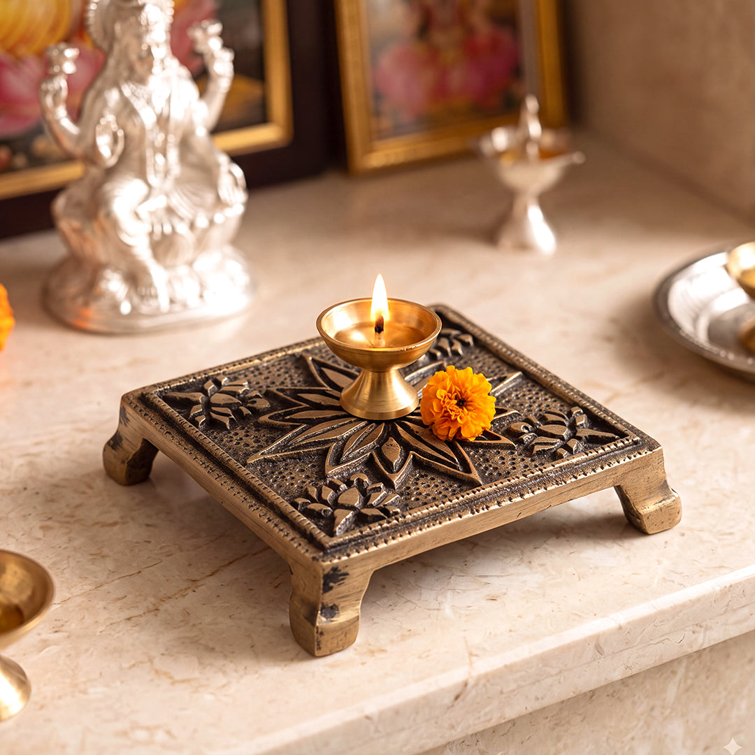 Brass Chowki Floral Engraved