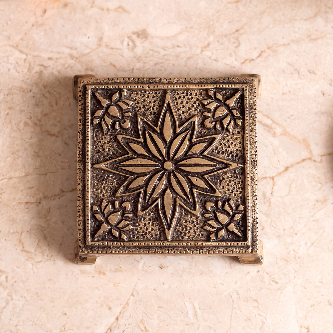 Brass Chowki Floral Engraved