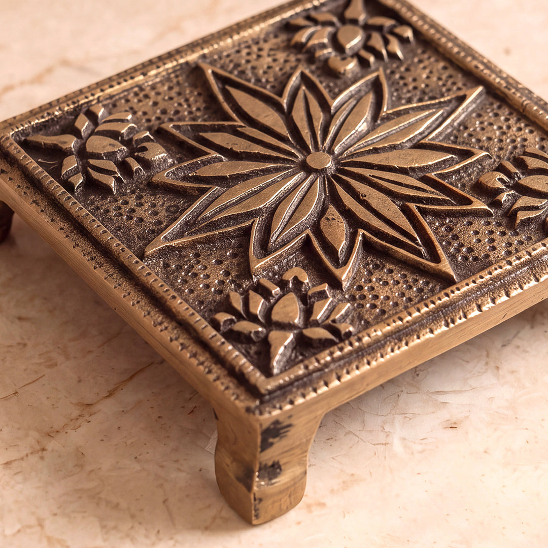 Brass Chowki Floral Engraved