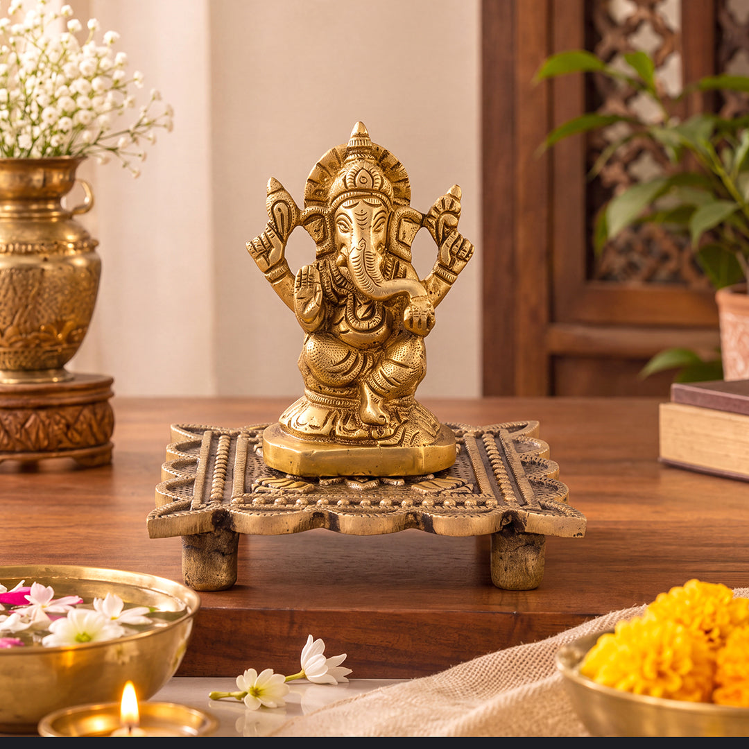 Brass Chowki Lotus Elegance
