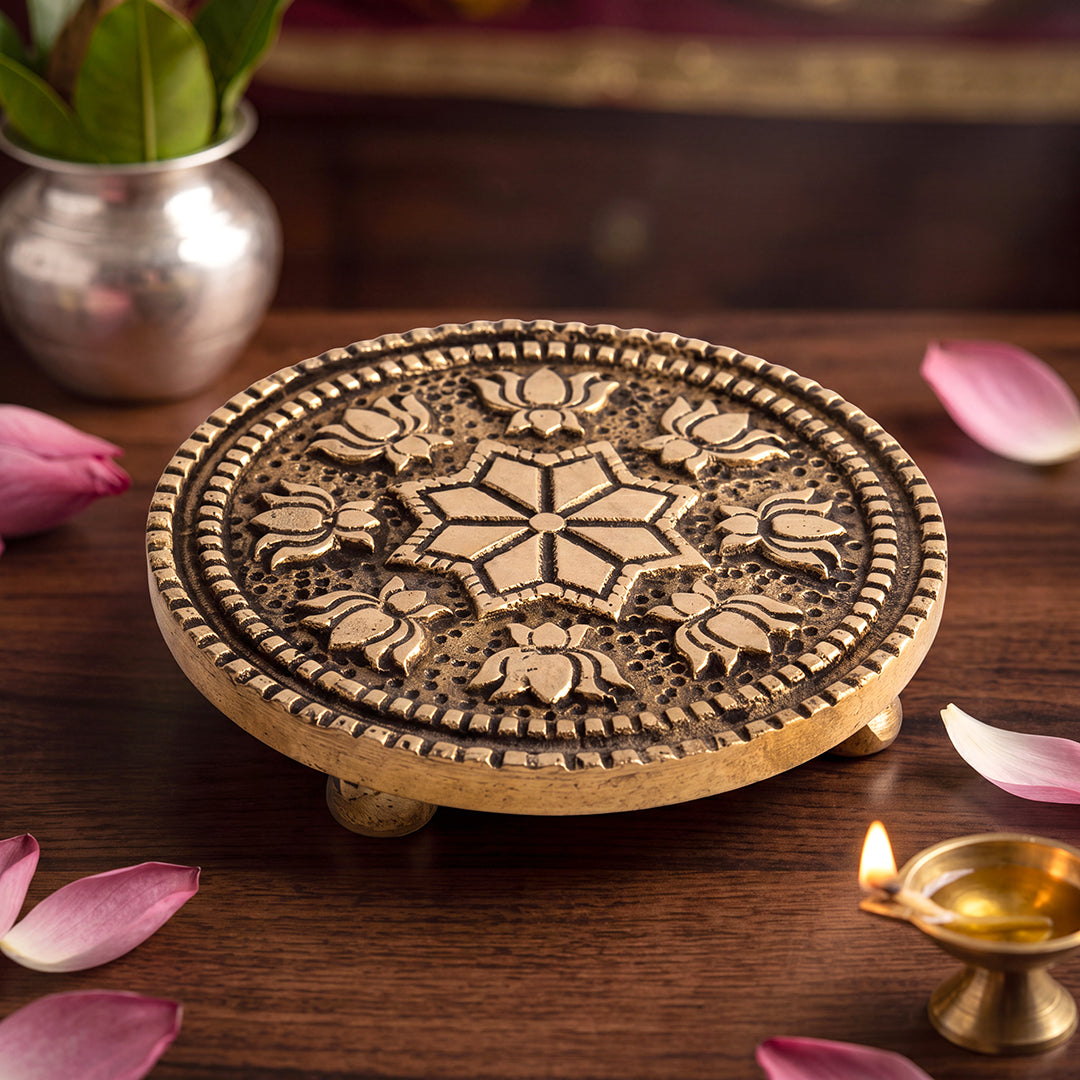 Brass Round Chowki Lotus