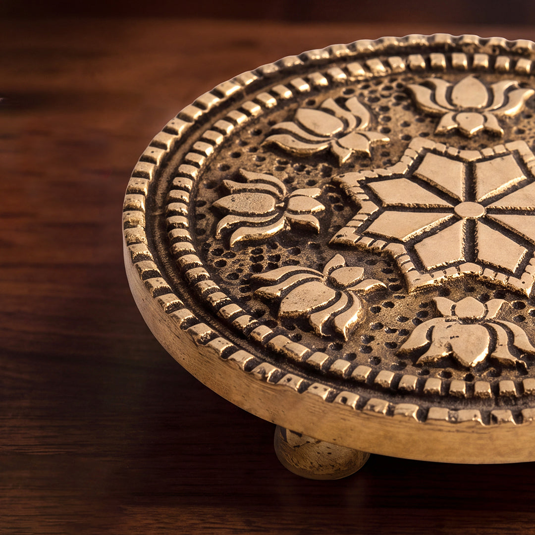 Brass Round Chowki Lotus