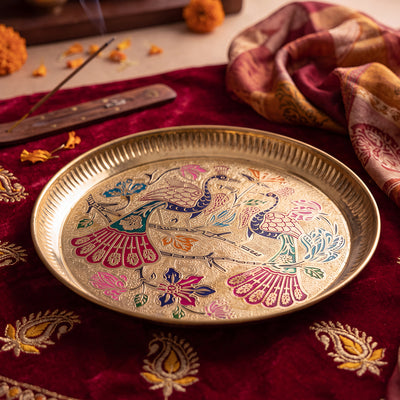 Brass Tray Peacock Motif