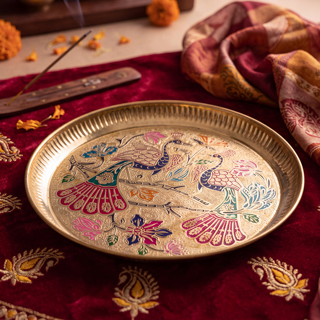 Brass Tray Peacock Motif