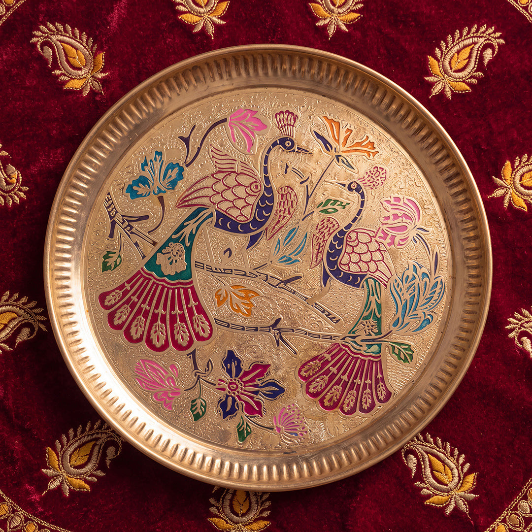 Brass Tray Peacock Motif