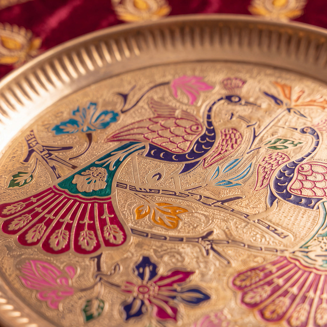 Brass Tray Peacock Motif