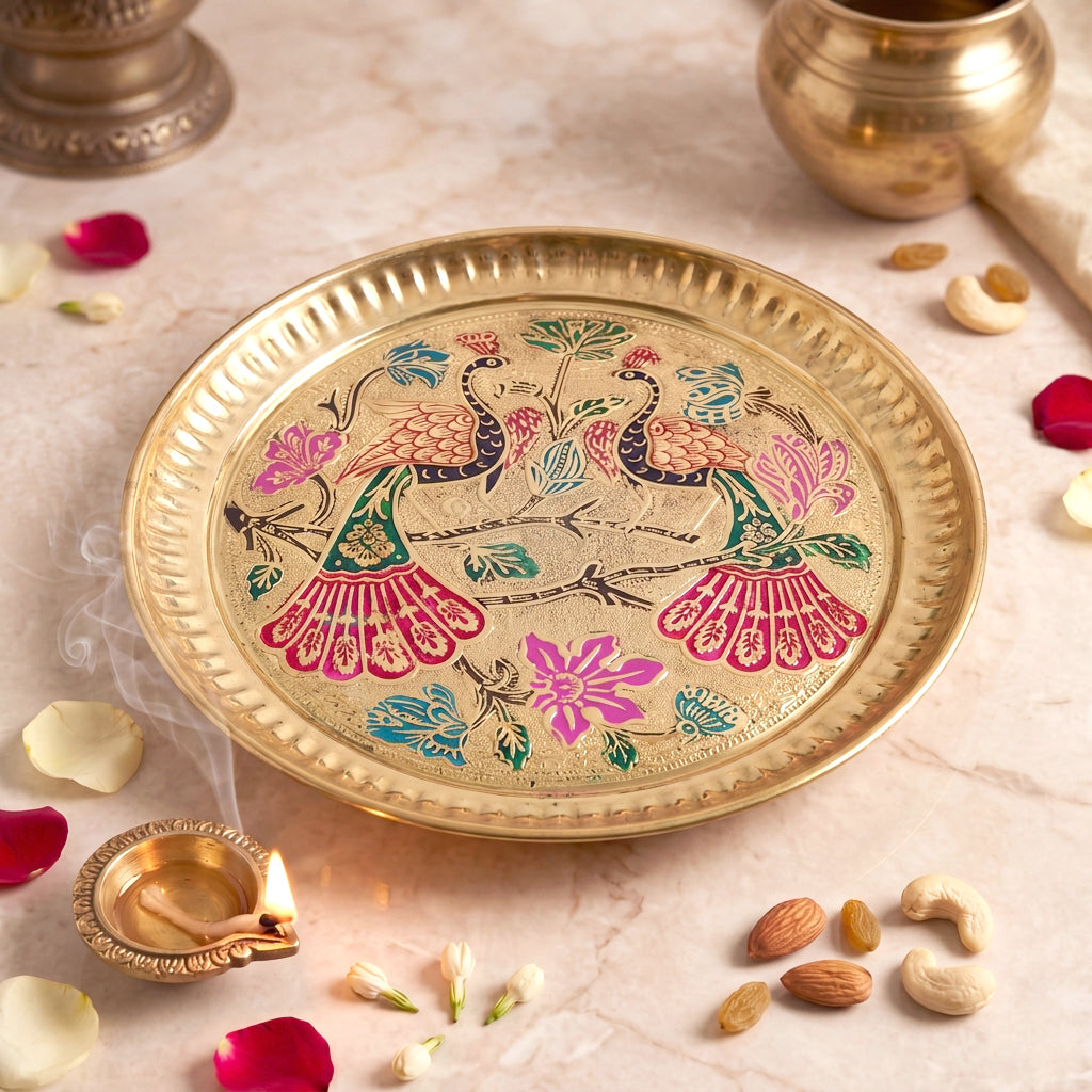 Brass Tray Peacock Motif