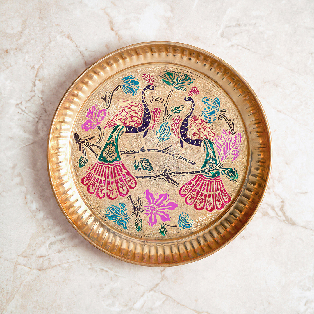 Brass Tray Peacock Motif