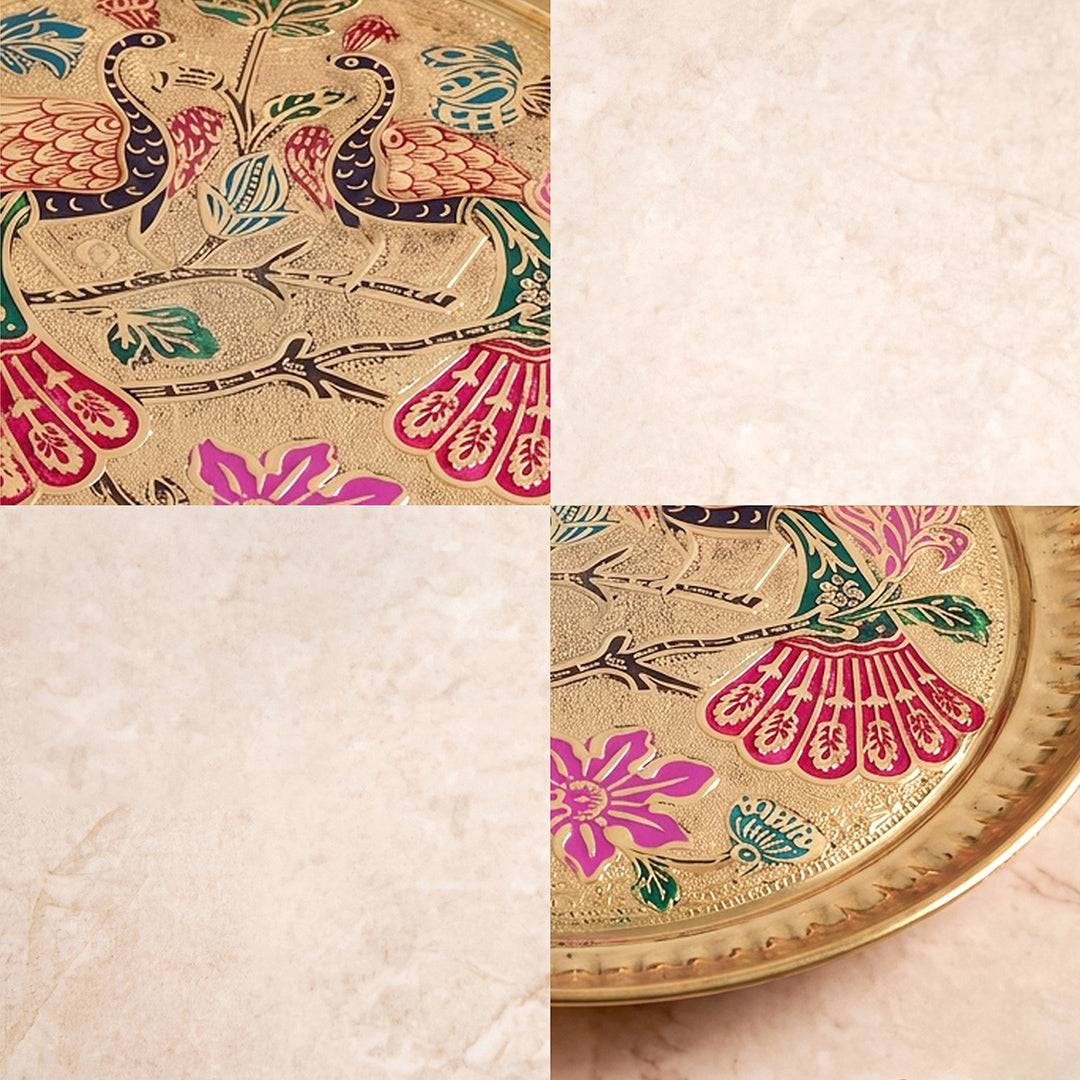 Brass Tray Peacock Motif