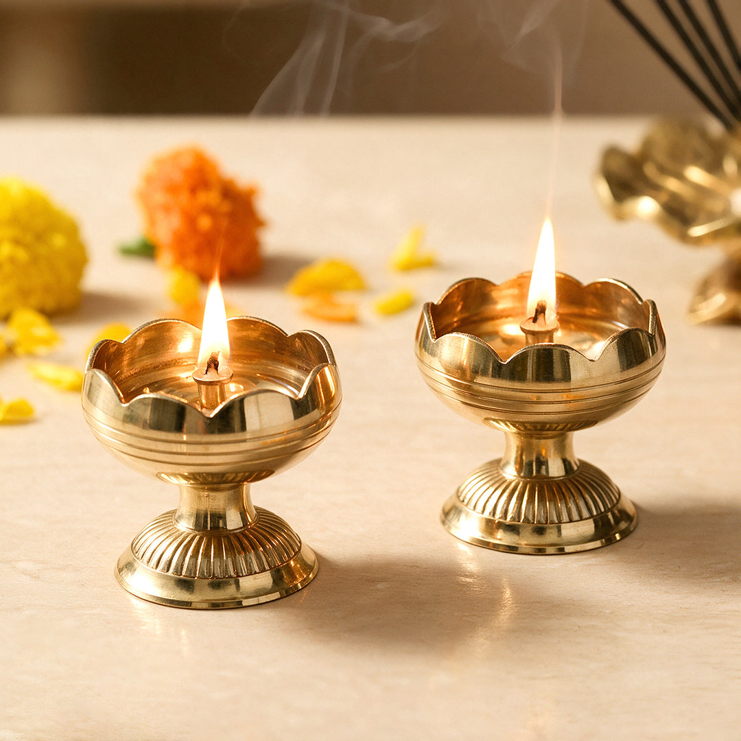 Brass Diya Sunflower Pair