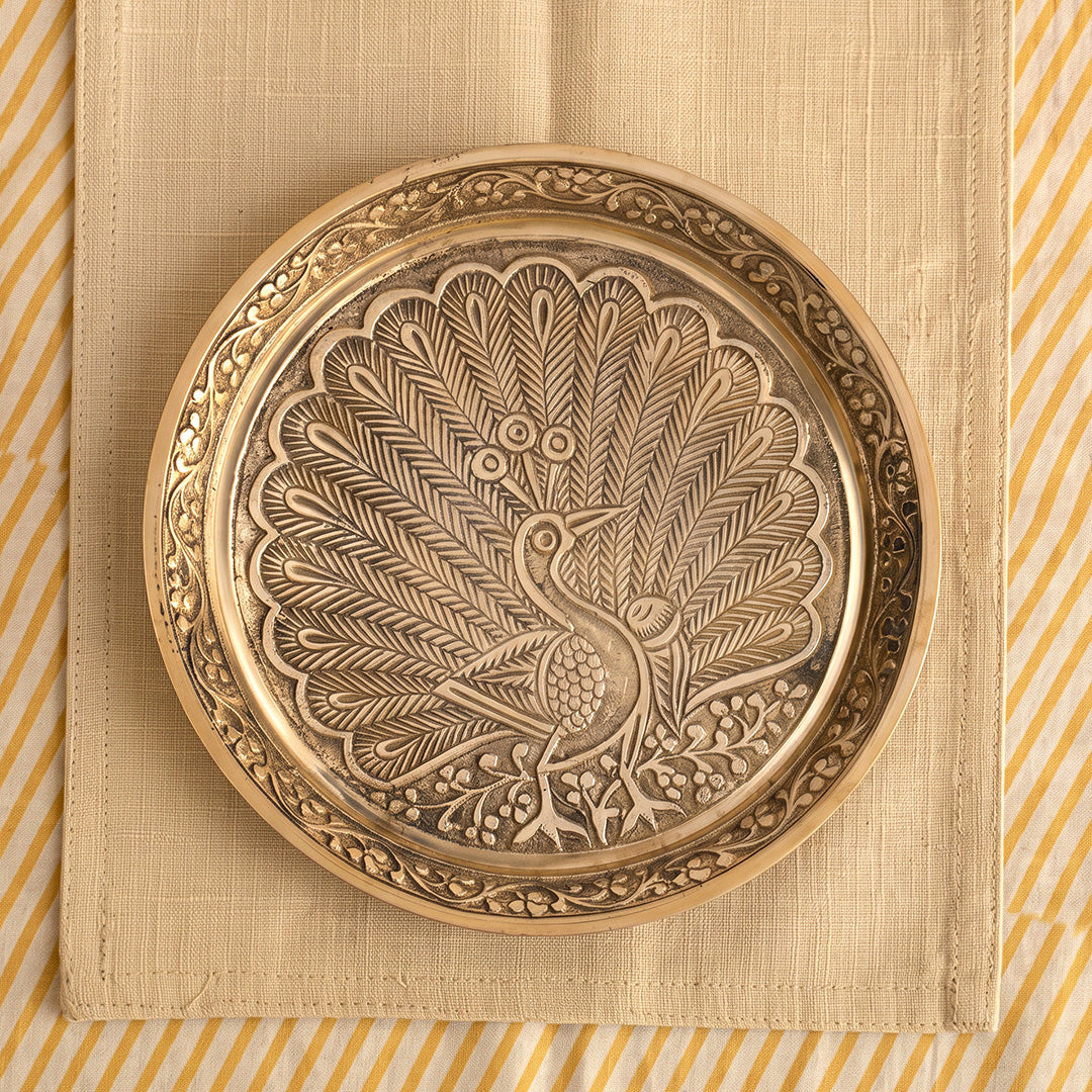 Brass Thali Peacock Engraved