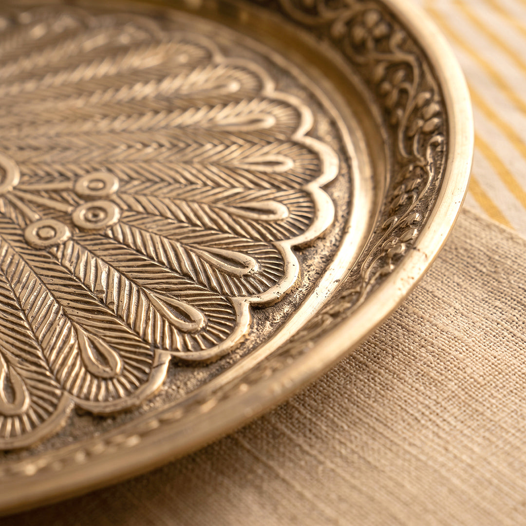 Brass Thali Peacock Engraved