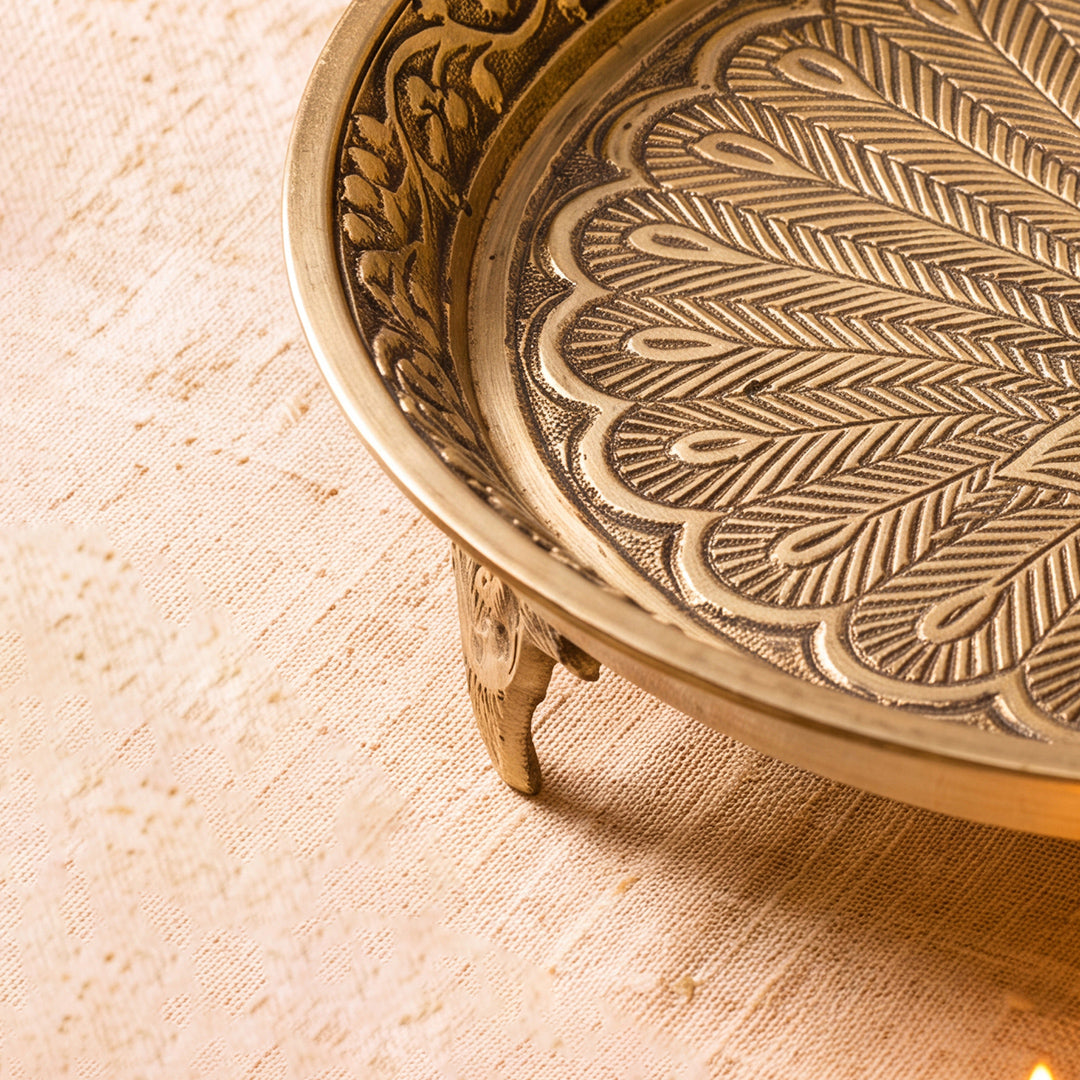 Brass Thali Peacock Engraved