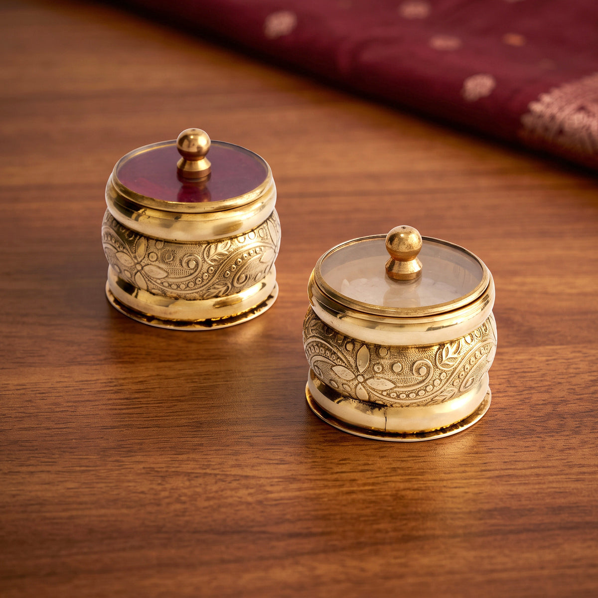 Brass Kumkum Box Glass Lid
