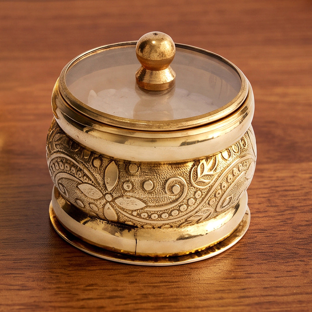 Brass Kumkum Box Glass Lid