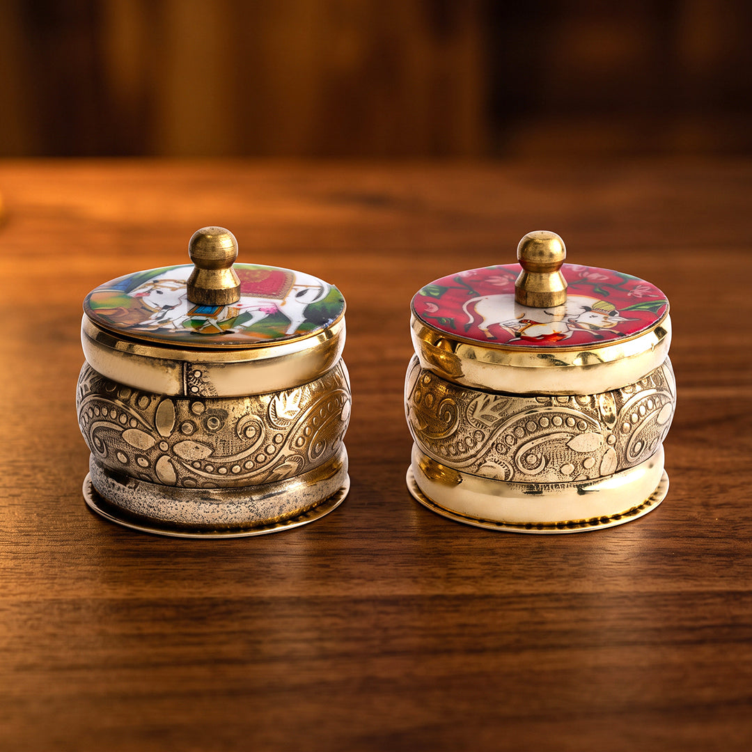 Brass Kumkum Box Motif Lid