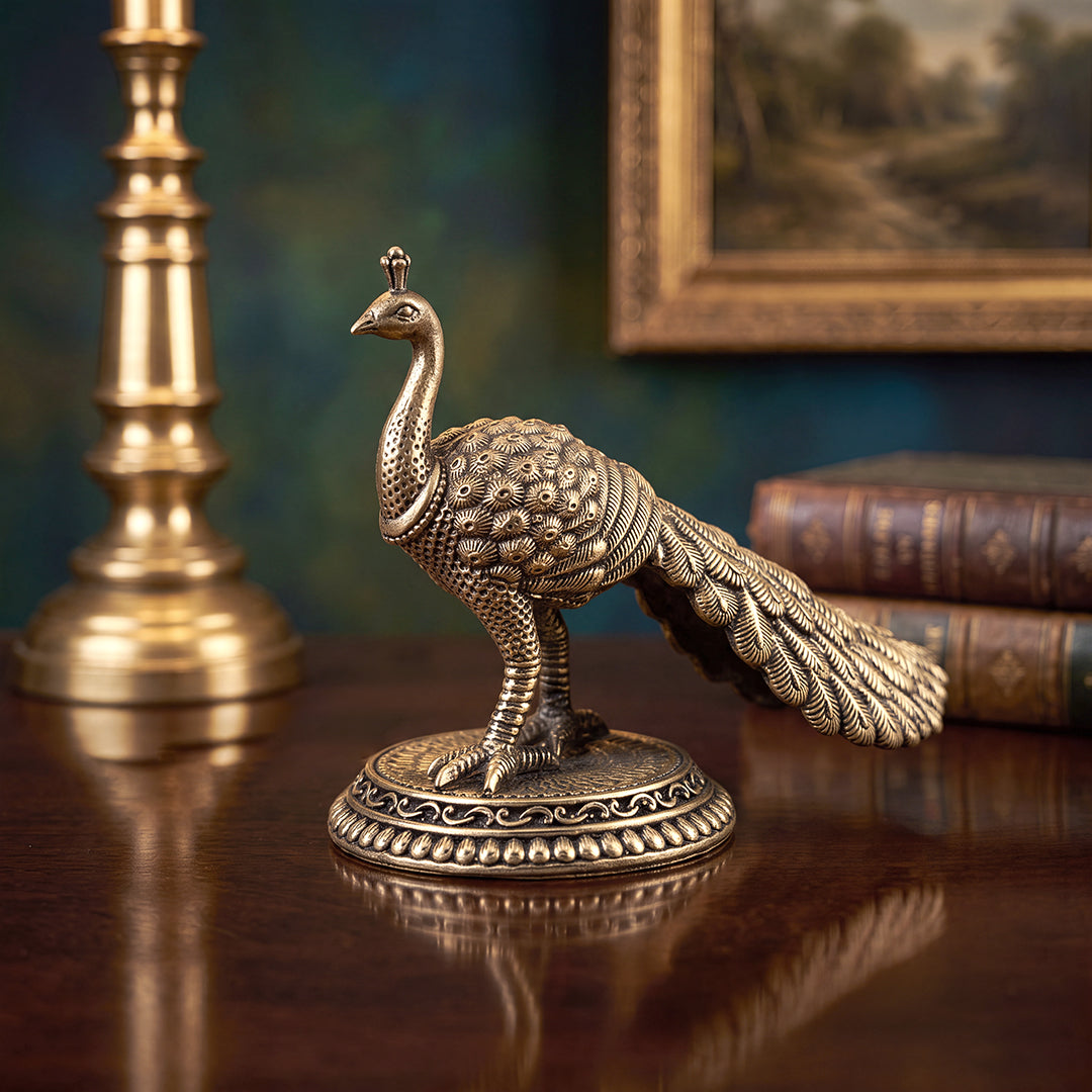 Brass Statue Peacock Decor