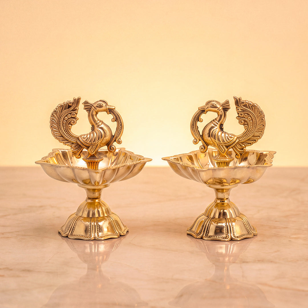 Brass Diya Peacock Pair