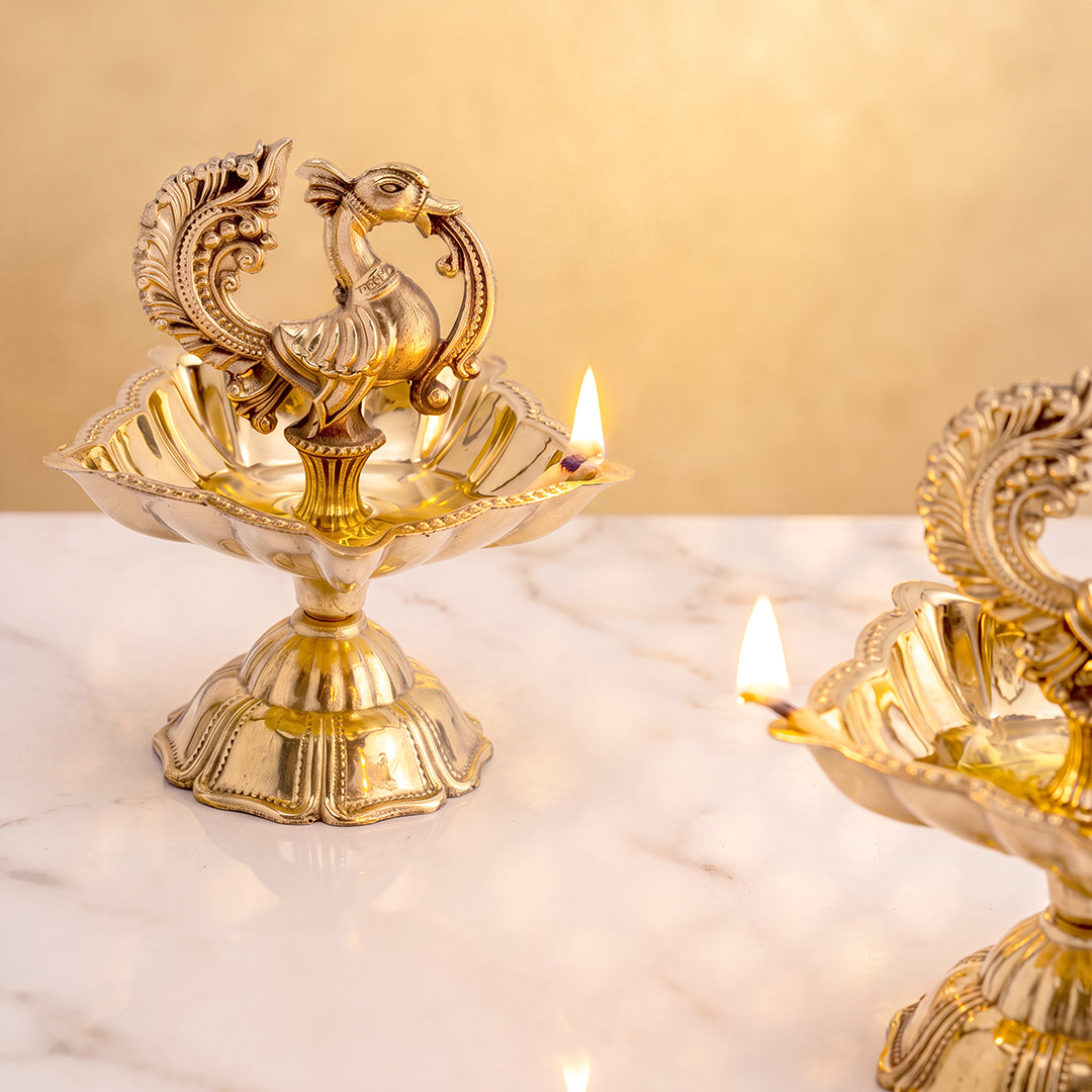 Brass Diya Peacock Pair