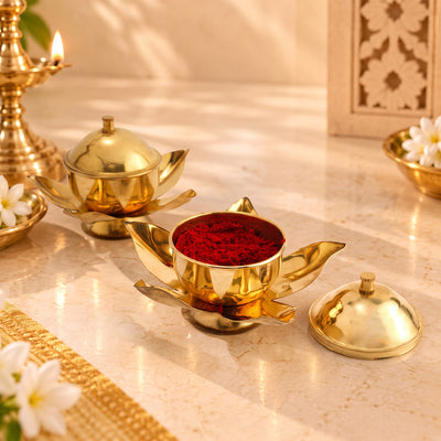 Brass Kumkum Box Lotus Pair