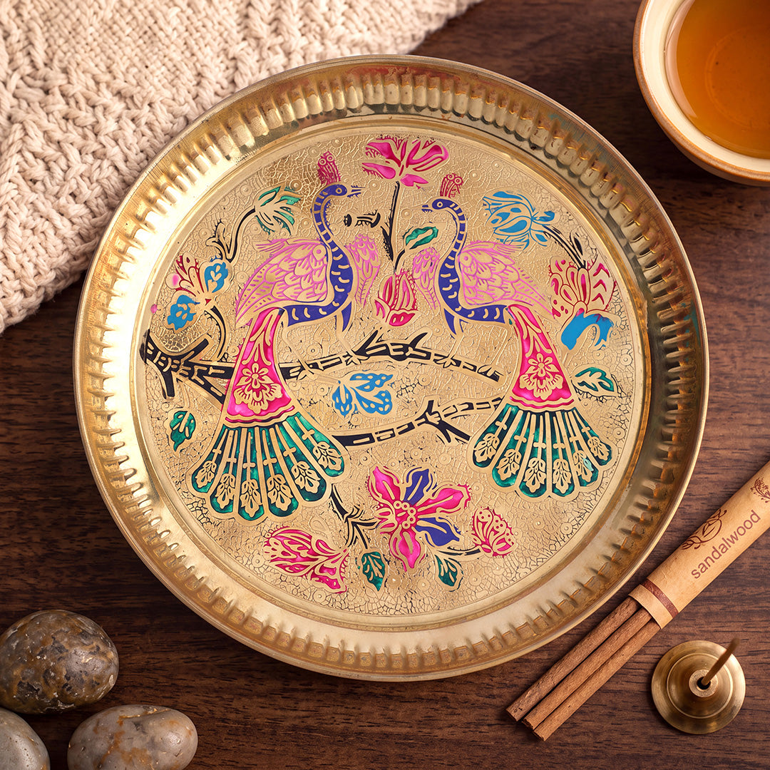 Brass Tray Peacock Motif