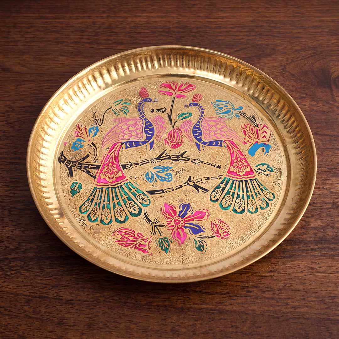 Brass Tray Peacock Motif