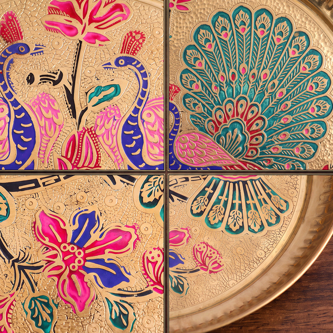 Brass Tray Peacock Motif