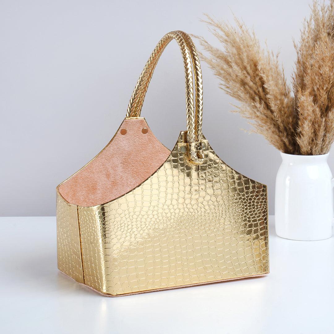 Metallic finish faux leather basket